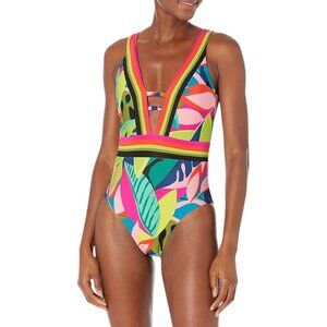 Trina Turk Women's Standard Rainforest Plunge Hi Leg One Piece Size 12